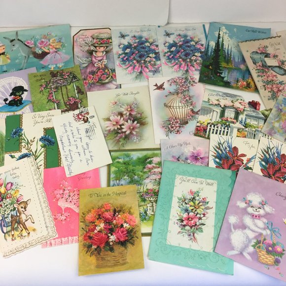 Vtg Lot 93 USED Get Well Greeting Cards Postcards Mix Scrapbooking Art Upcycle - Picture 8 of 10